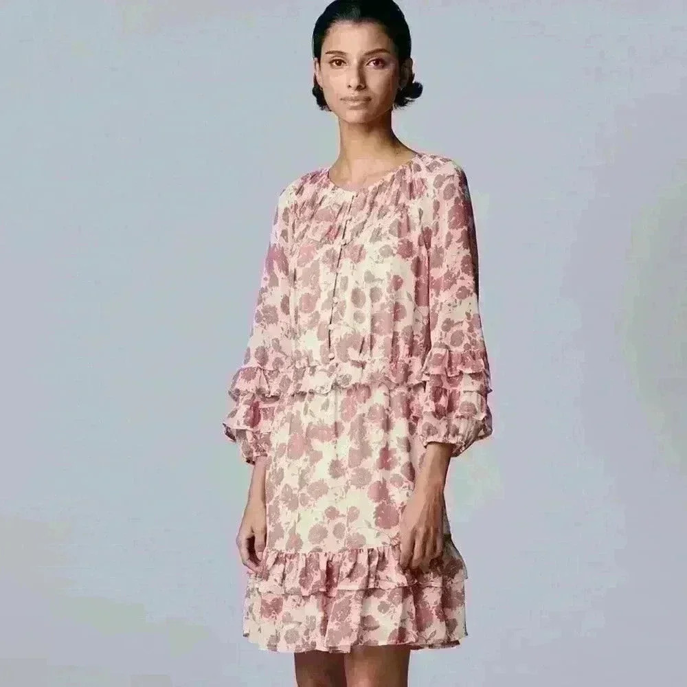 Simply Vera Vera Wang Ruffled Chiffon Drop-Waist Dress Size XS
